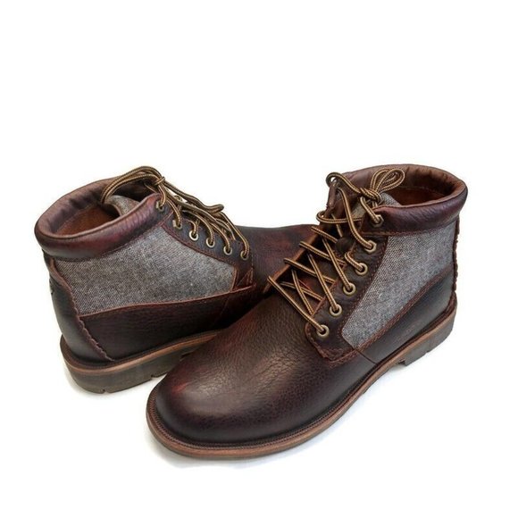 OluKai Men\'s Dark Brown Leather and Tan Fabric Boots main image 5